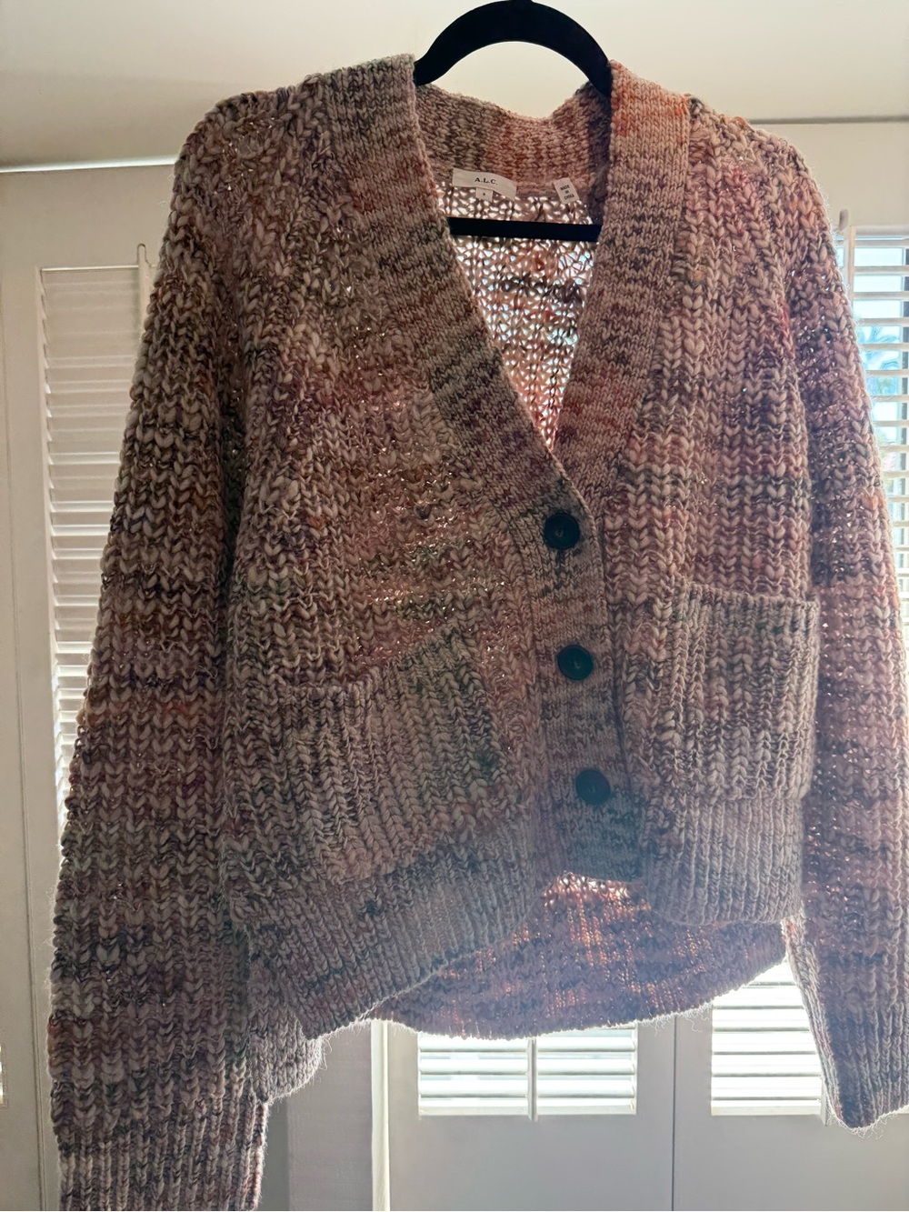 A.L.C. Neutral Multitone Knit Button Cardigan